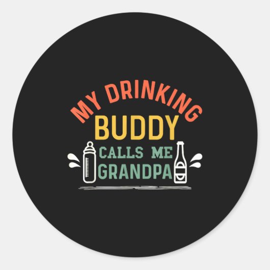 Retro Pregnancy Announcement Grandpa My Drinking B Ronde Sticker (Voorkant)