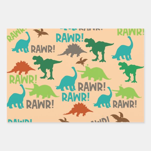 Retro Prehistorische Dinosaurussen Verjaardagscade Inpakpapier Vel (Voorkant)