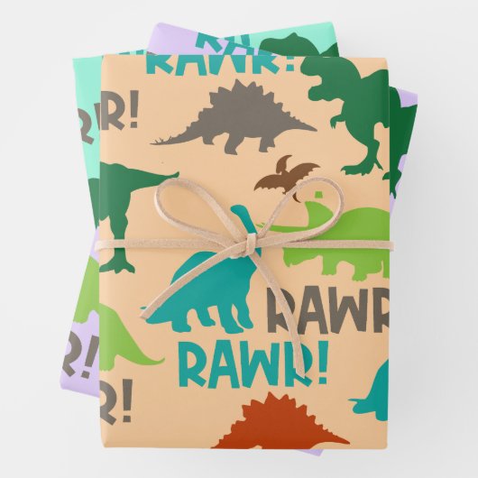 Retro Prehistorische Dinosaurussen Verjaardagscade Inpakpapier Vel (In situ)
