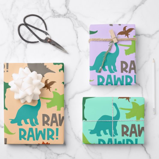 Retro Prehistorische Dinosaurussen Verjaardagscade Inpakpapier Vel (Voorkant)