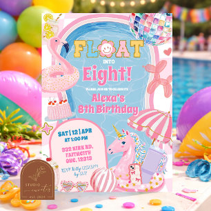 Retro preppy Drijf de zwembadfeest meisje verjaard Kaart
