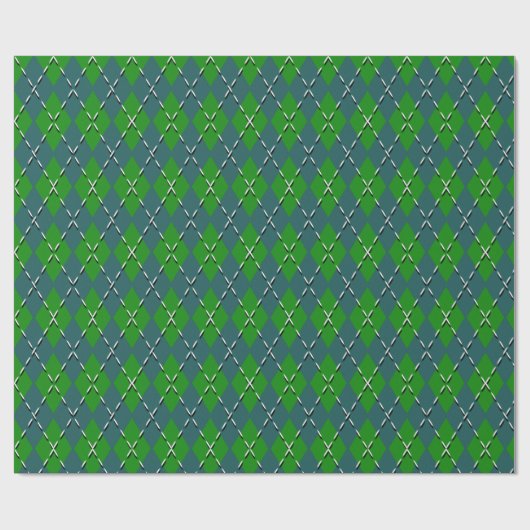 Retro Preppy Festive Green en Blauwgroen Argyle Pa Cadeaupapier (Vlak)