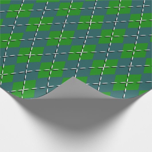 Retro Preppy Festive Green en Blauwgroen Argyle Pa Cadeaupapier (Hoek)