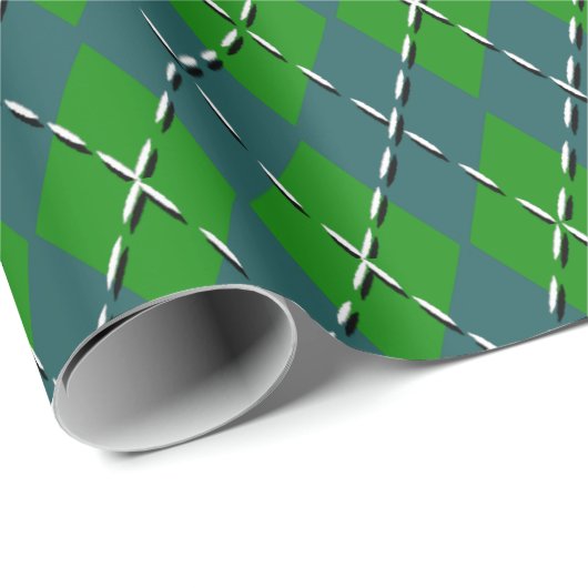 Retro Preppy Festive Green en Blauwgroen Argyle Pa Cadeaupapier (Rol Hoek)