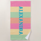 Retro Preppy Gestreepte Op Maat Gemaakte Monogram Strandlaken (Voorkant)