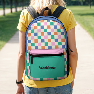Retro Preppy Kleurrijk Geruit Colorblock Bedrukte Rugzak