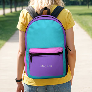 Retro Preppy Paars, Turquoise & Roze 90's Kleurenb Bedrukte Rugzak