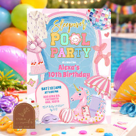 Retro preppy slaapfeest zwembadfeest meisje verjaa kaart