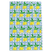 Retro Preppy Style Yellow Lemons Blue White Check Medium Cadeauzakje (Voorkant)