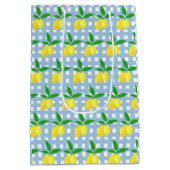 Retro Preppy Style Yellow Lemons Blue White Check Medium Cadeauzakje (Achterkant)