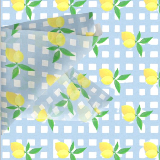 Retro Preppy Style Yellow Lemons Blue White Check Tissuepapier