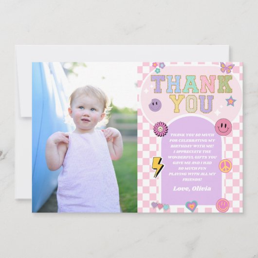 Retro Preppy Varsity Patch Verjaardagsfeestje Bedankkaart (Voorkant)