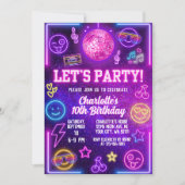 Retro Preppy Y2K Smile Face Pink Neon Glow Party Kaart (Voorkant)