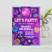 Retro Preppy Y2K Smile Face Pink Neon Glow Party Kaart (Staand voorkant)