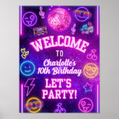 Retro Preppy Y2K Smile Face Pink Neon Glow Party Poster (Voorkant)