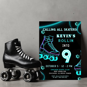Retro Pret Neon Glow Roller Schaats Verjaardag Kaart