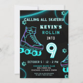 Retro Pret Neon Glow Roller Schaats Verjaardag Kaart (Voorkant)