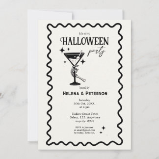Retro pret zwart-wit Halloweenfeest Kaart