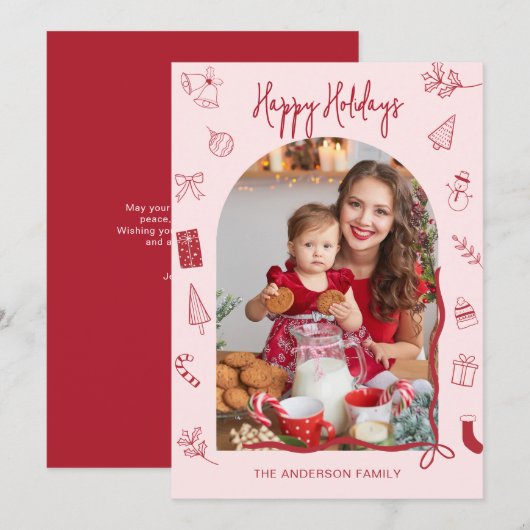 Retro Prettig Feest Foto Handgetekend Feestdagenkaart (Voorkant / Achterkant)