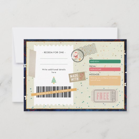 Retro Prettig Kerst Script Kerstcadeau Coupon (Voorkant)