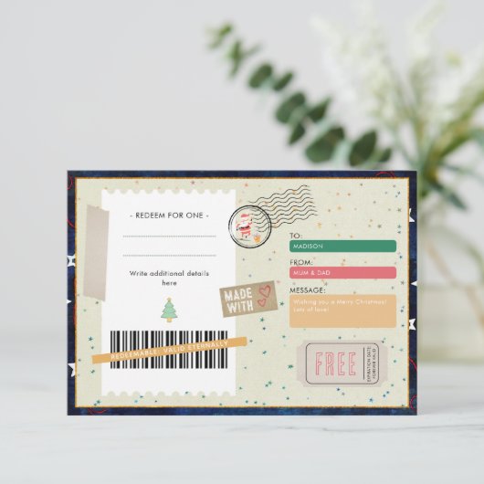 Retro Prettig Kerst Script Kerstcadeau Coupon (Staand voorkant)