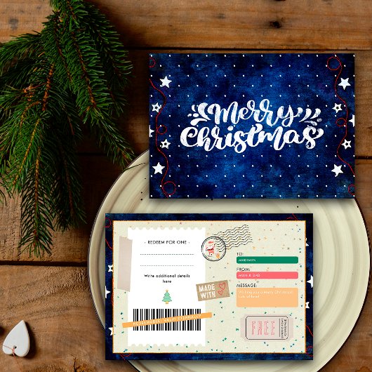 Retro Prettig Kerst Script Kerstcadeau Coupon