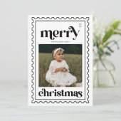 Retro Prettig Kerst Stempel Foto Familie Vakantie Feestdagenkaart (Staand voorkant)