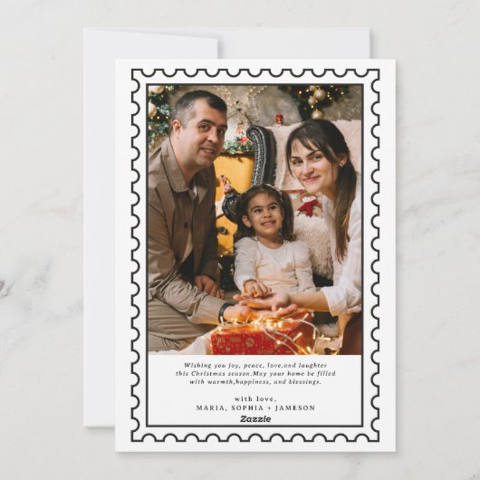 Retro Prettig Kerst Stempel Foto Familie Vakantie Feestdagenkaart (Achterkant)