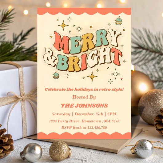 Retro Prettig Kerstfeest Bewerkbare Uitnodiging