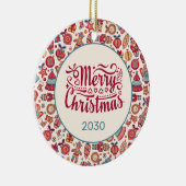 Retro Prettig Kerstfeest Keramisch Ornament (Rechts)