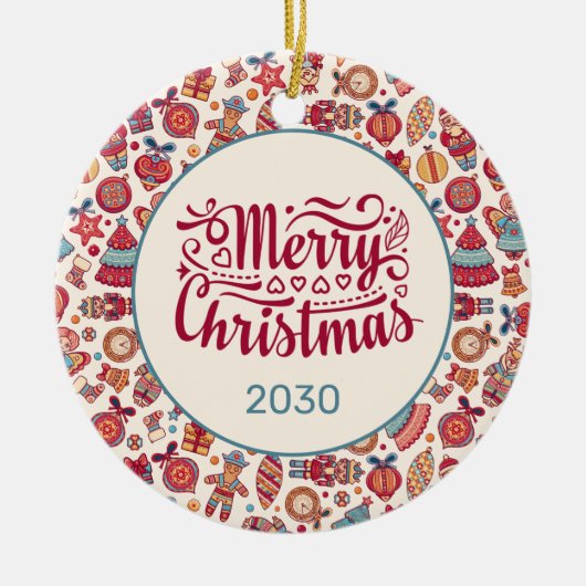 Retro Prettig Kerstfeest Keramisch Ornament (Voorkant)
