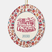 Retro Prettig Kerstfeest Keramisch Ornament (Links)