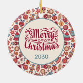 Retro Prettig Kerstfeest Keramisch Ornament (Achterkant)