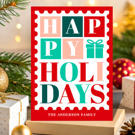 Retro Prettig Kerstfeest Postzegel Feestdagen Kaart