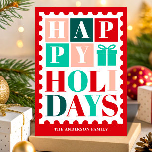 Retro Prettig Kerstfeest Postzegel Feestdagen Kaart