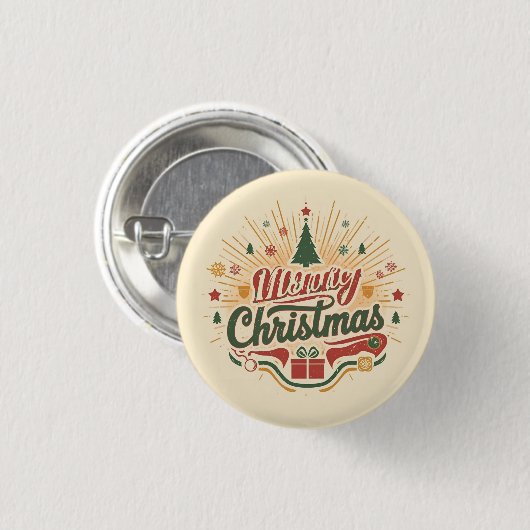 Retro Prettig Kerstfeest Ronde Button 3,2 Cm (Voorkant /achterkant)