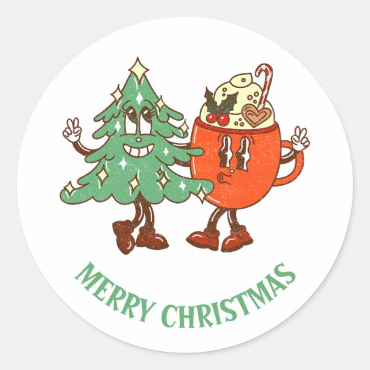 Retro Prettig Kerstfeest Ronde Sticker (Voorkant)