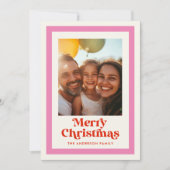 Retro Prettig Kerstfeest Roze Regenboog Frame 1 Fo Feestdagenkaart (Voorkant)