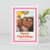 Retro Prettig Kerstfeest Roze Regenboog Frame 1 Fo Feestdagenkaart (Staand voorkant)