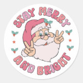 Retro Prettig & Kerstman Ronde Sticker (Voorkant)