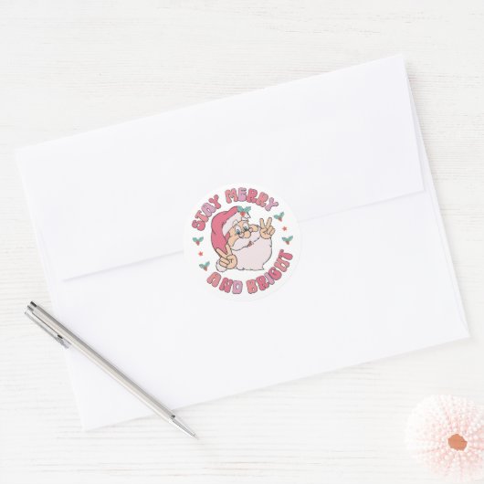 Retro Prettig & Kerstman Ronde Sticker (Envelop)