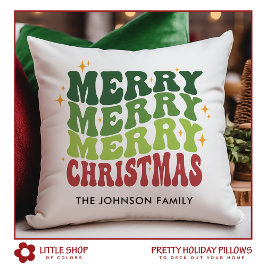 Retro Prettig Kerstmis Aanpasbare Naam Kussen