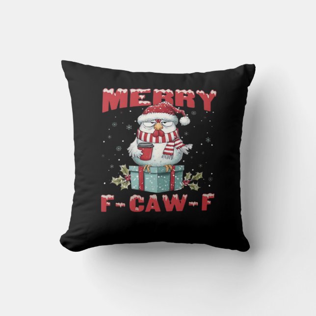 Retro Prettig Kerstmis F-Caw-F Kip  Kussen (Voorkant)