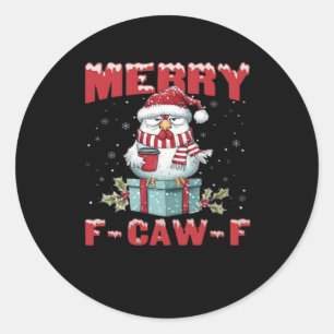 Retro Prettig Kerstmis F-Caw-F Kip Ronde Sticker