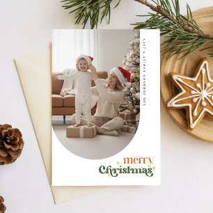 Retro Prettig Kerstmis Gelukkig Familie Foto Groet Feestdagenkaart