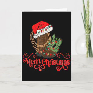 Retro Prettig Kerstmis Kerstman Hoed Cowboylaarzen Kaart