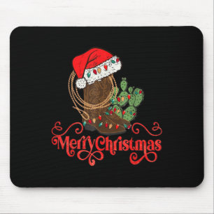 Retro Prettig Kerstmis Kerstman Hoed Cowboylaarzen Muismat