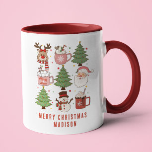 Retro Prettig Kerstmis Kerstman Rendier Naam Mok