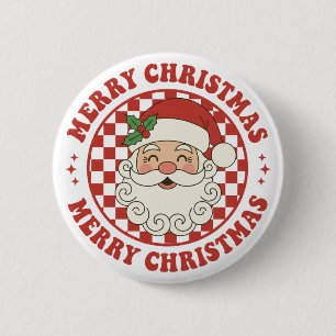 Retro Prettig Kerstmis Kerstman Schaakbord Ronde Button 5,7 Cm