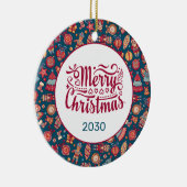 Retro Prettig Kerstmis Persoonlijk Keramisch Ornament (Rechts)